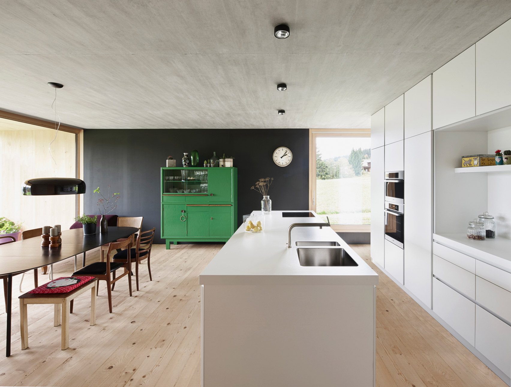 Open-plan kitchen-diner in Haus Kaltschmieden, Austria, by Bernardo Bader Architekten